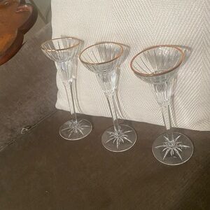 3- beautiful candle holders glass gold edge